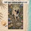Pug Theme Soft Beach Towel Personalized Custom Name Text Towel Portable for Beach Pool Travel