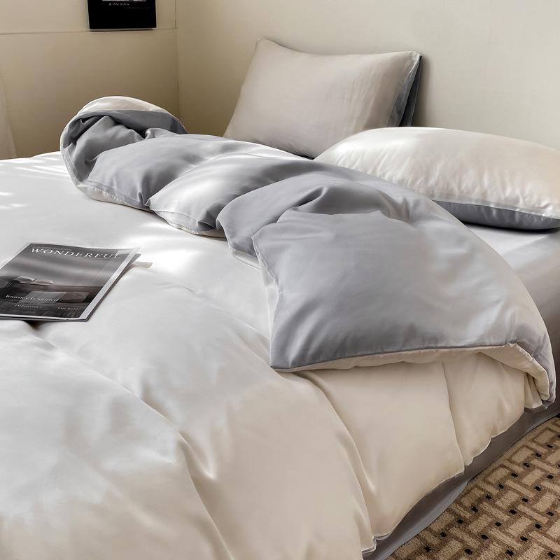 

Luxurious Class A Ice Silk Cooling Bed Set - 4-Piece Reversible Solid Color Set for Naked Sleep Comfort 1.2m 3-piece: Duvet Cover 150x200
