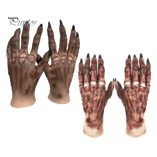 Detailed Zombie Hands 1 Pair Halloween Costume Gloves for Adults Kids, Horror Accessories Gloves, Latex Scary Ghost Hand Cosplay Accessory Masquerade