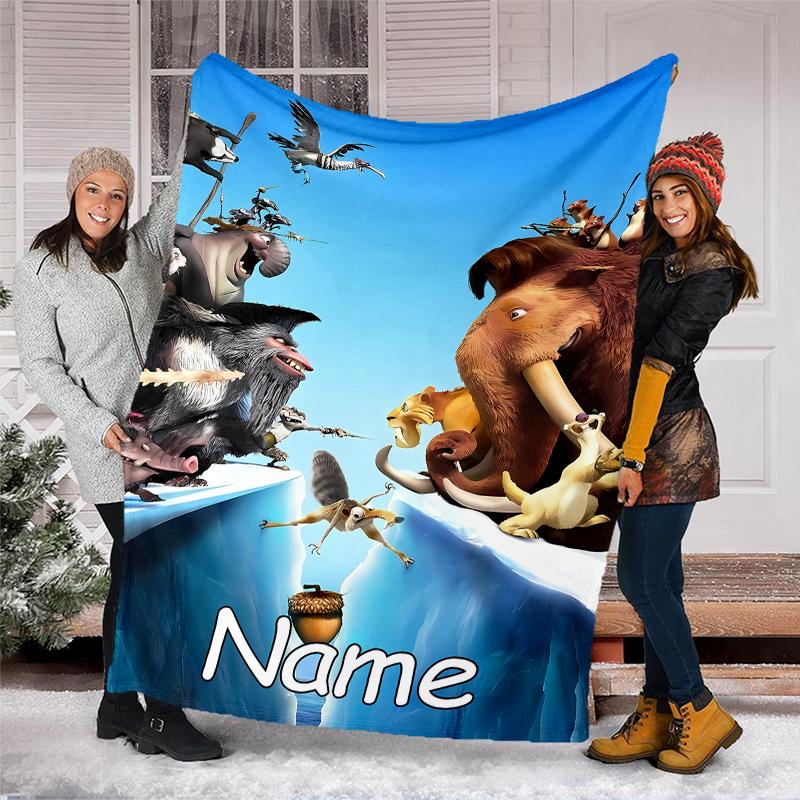 Personalisierte Decke mit individuellem Namen - Design mit Aufdruck aus Ice Age: Dawn of the Dinosaurs, Decke für Sofa, Bett, Reisen, Camping - Weich und warm, Tolles Geschenk