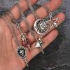 5pcs Set Gothic Punk Star Moon Sun Heart Skull Sword Heart Pendant Necklace for Men Women Friends Halloween Jewelry Sets Gifts