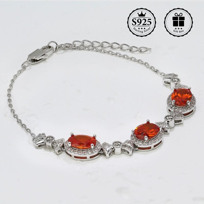 Sterling Red Garnet Zirconia Bracelet Women Geometric Oval Design Elegant Luxury Jewelry Gift 925 Sterling Silver вино красного