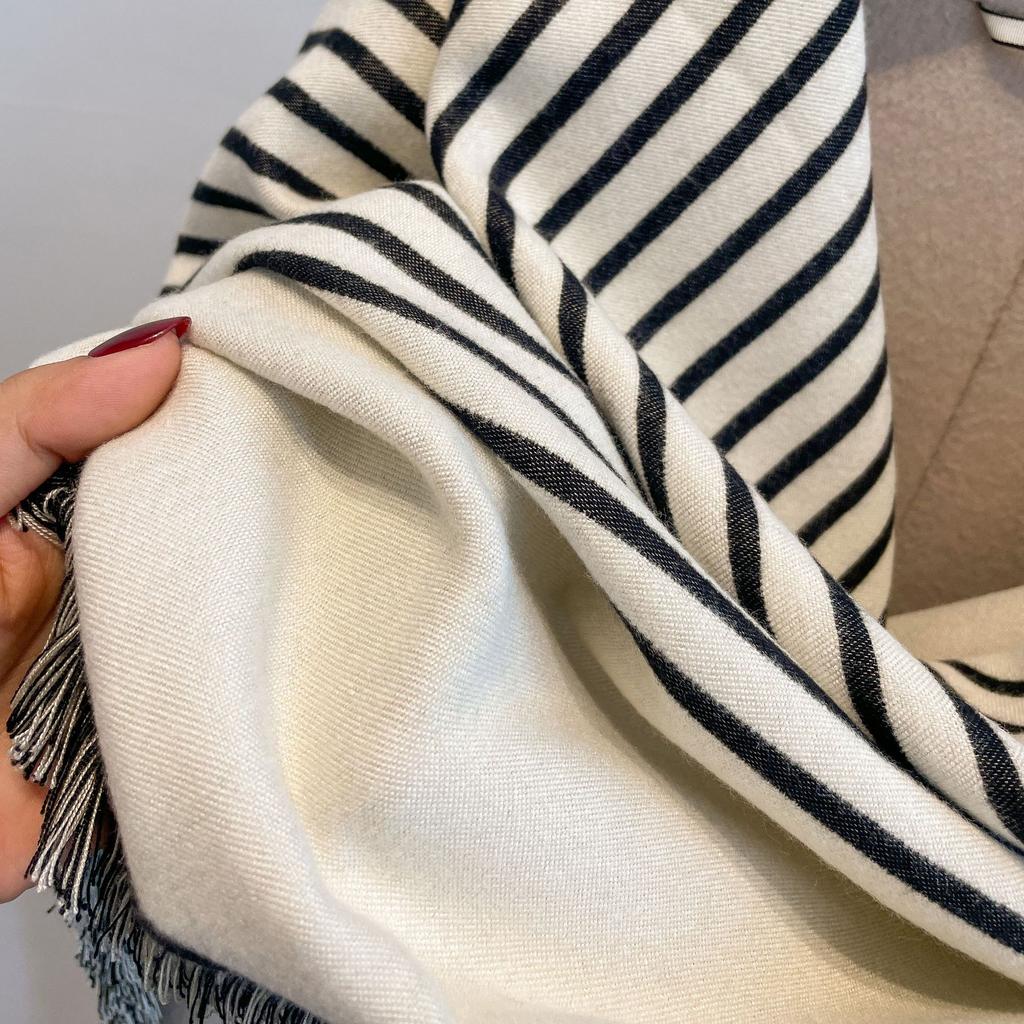 Double-Sided Imitation Cashmere Warm Striped Scarf Women'S Thickened Scarf Air Conditioner Shawl Outside