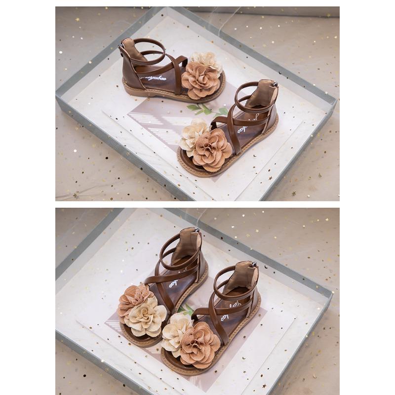 New summer Korean floral princess sandals, versatile beach shoes for girls