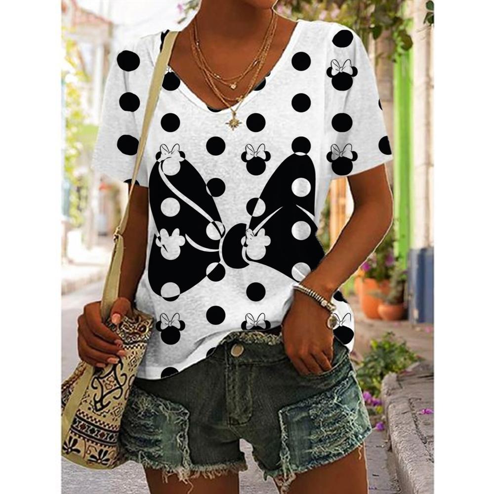 New T Shirts Fashion Disney Mickey Minnie Mouse Print T-shirt Women Trend Female Tops Cute Tees Colorful Streetwear T-shirts