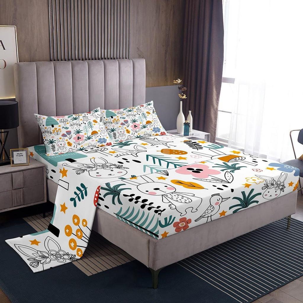 Cute cartoon animal pattern bed hat four-piece bedding set bedroom dormitory bedding decoration