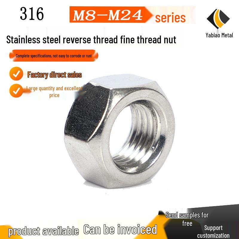 Acid-Resistant 316 Stainless Steel Fine Thread Hex Nut M8*1 M10*1