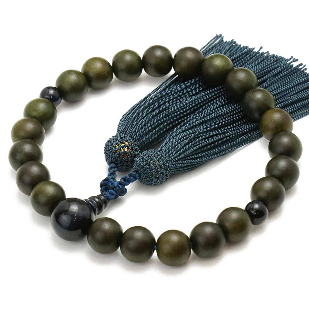 Men's Buddhist Prayer Beads, "Tree of Life" Design, 22 beads, Blue Tiger's Eye Stone, Silk Tassel, Suitable for all sects, Informal Funerals,