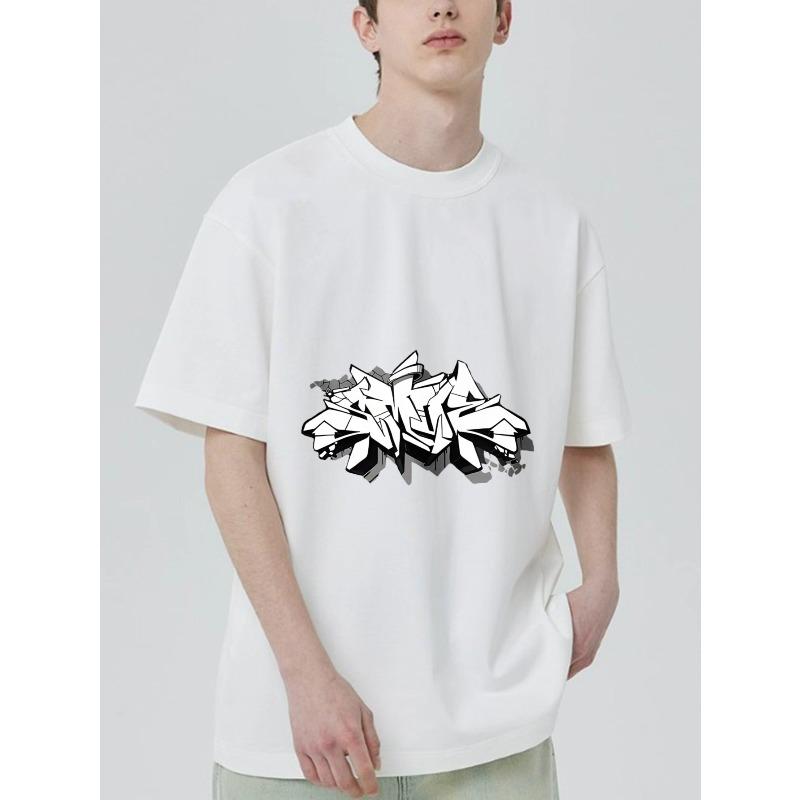 Black T Shirt with Abstract Graffiti Print for Casual Wear