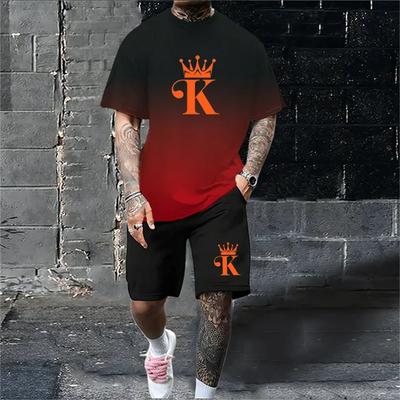 Men's Summer Set Loose Size K Letter 3D Pattern Printed Casual and Comfortable Round Neck Short Sleeve Y2k T-shirt Tops