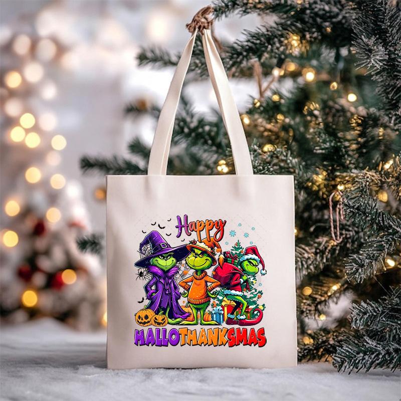 Christmas Christmas Printed Canvas Bag Large Capacity Casual Trend Student Shoulder Bag Tote Bag