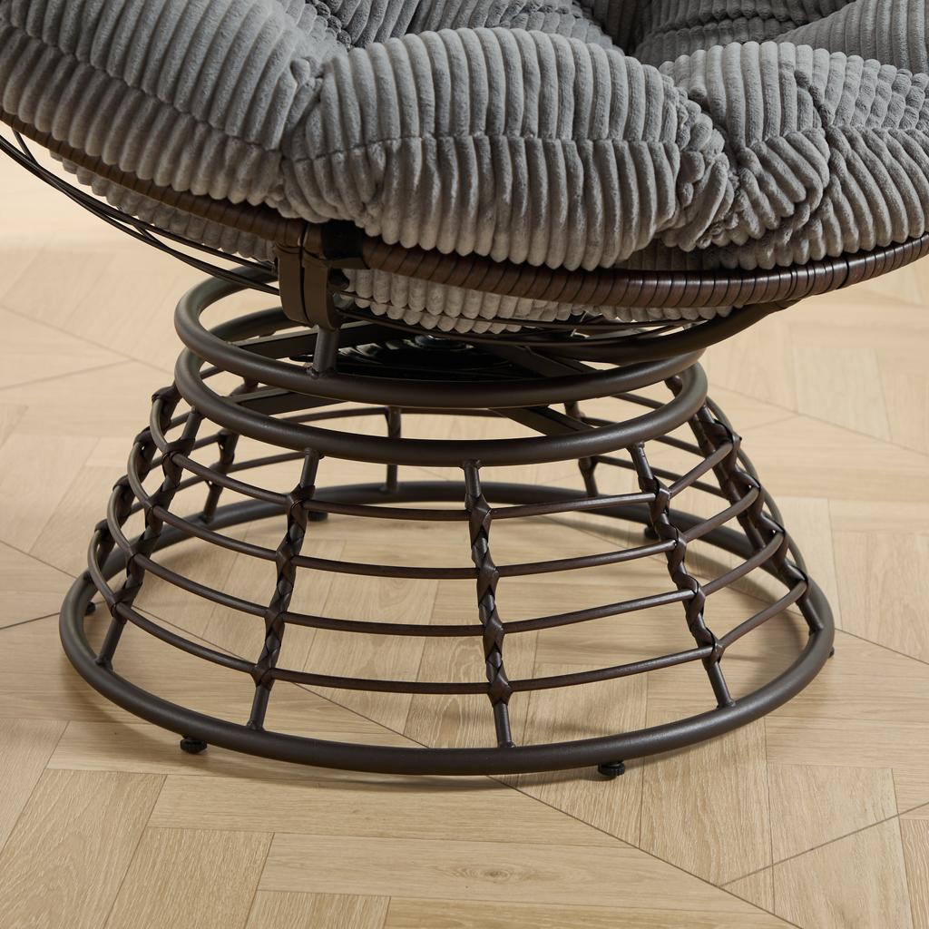 Comfortable Wicker Papasan Chair, 360 degrees Swivel Indoor Outdoor, with Soft Thick Cushion, Ideal for Living Room, Brown Frame