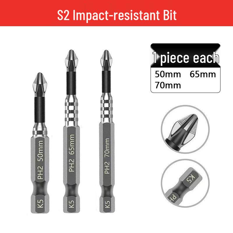 Impact-Resistant Magnetic Phillips Screwdriver Bit, Anti-Slip, High Hardness, Compatible with Electric/Hand Drills and Hex Air Drills