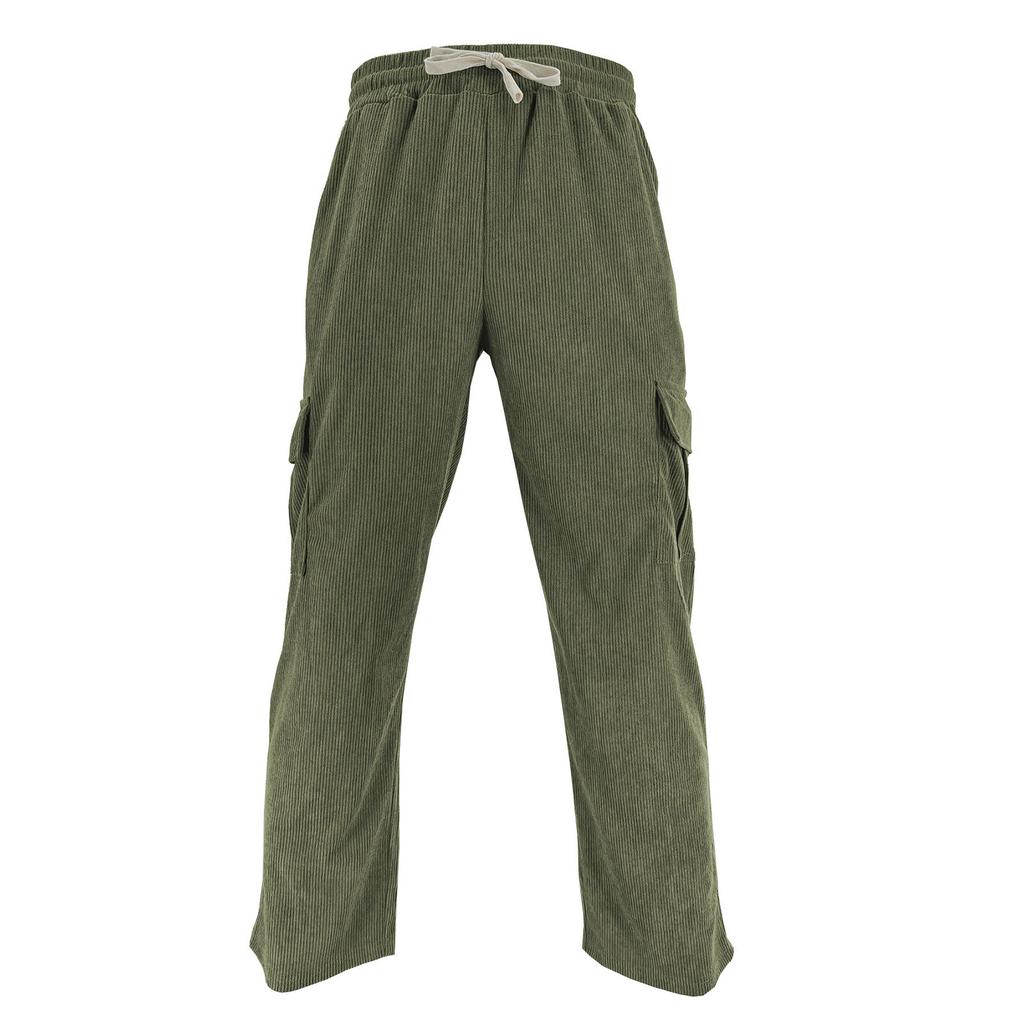 Men's Corduroy Cargo Pants - Wide Leg Elastic Waist Drawstring Sweatpants For Casual & Outdoor Activities
