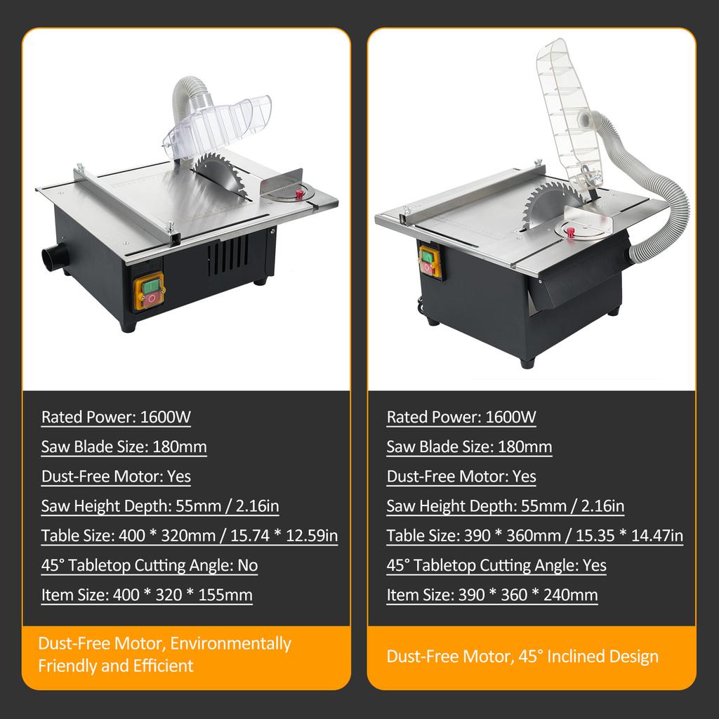 Tragbare Tischkreissäge, 1600 W, kompakte Tischkreissäge, 5000 U/min, Tischkreissäge mit 40T-Sägeblatt und Sicherheitsschalter, Staubschutz