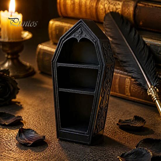 Halloween-Thema Ausstellungsständer Gotische Sargförmige Schmuckaufbewahrungsbox, 3D-gedrucktes Mini-Sarg-Ringschälchen für Kristalle Schmuckaufbewahrung, Gruselig