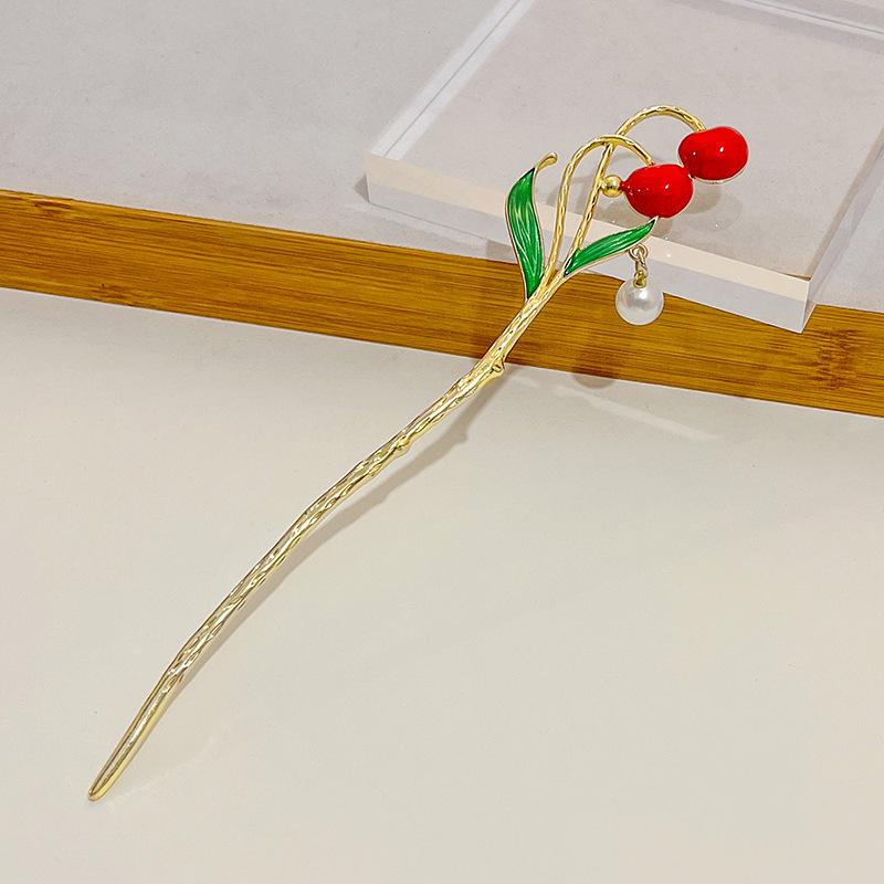 National Tide New Chinese Hairpin Liquid Metal Butterfly Hairpin Crescent Set Diamonds Vintage Bamboo Joints Tassel Hairpin Coiffure Hairpin