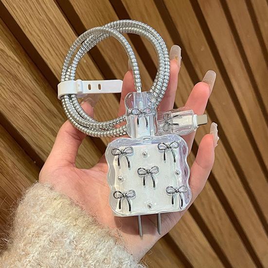 Protective Case for iPhone 20W USB-C Adapter Charger Cable 3D Cartoon Bowknot Power Adapter Charger Protective Cover Charging Cord Protector