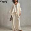 Women's Fashion Casual Summer Spring Solid Color Print 3/4 Sleeves V-Neck Trousers Pants Suits