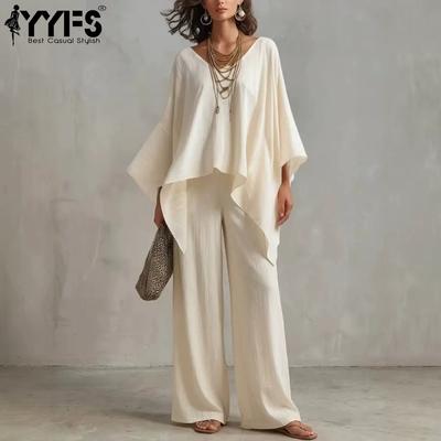 Pantalones de moda para mujer, informales, de verano y primavera, con estampado de colores sólidos, mangas 3/4 y cuello en V