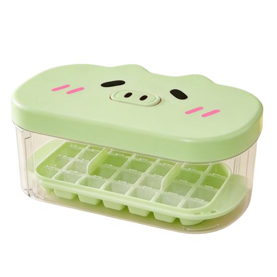 

Pig-Shape Ice Cube Tray with Lid Plastic Mold for Freezer Leak-Proof Stackable BPA-Free Effortless Ice Cube Maker for Home Party зелений