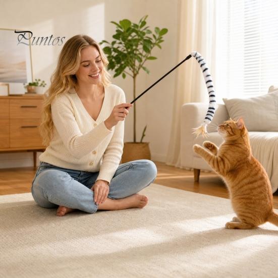 Cat Hunting Toy Funny Stick Toy, Toys for Indoor Cats, Interactive Pet Teaser Wand, Plush Kitten Toys, Play Exercise Striped Tail