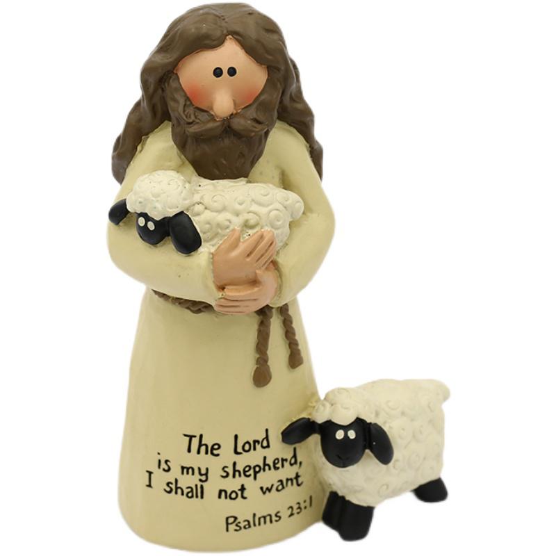 The Lord is my Shepherd Home Decorations Cute Sheep Housewarming Birthday Gift Jesus Statue Catholic Gift Resin Jesus Figurines