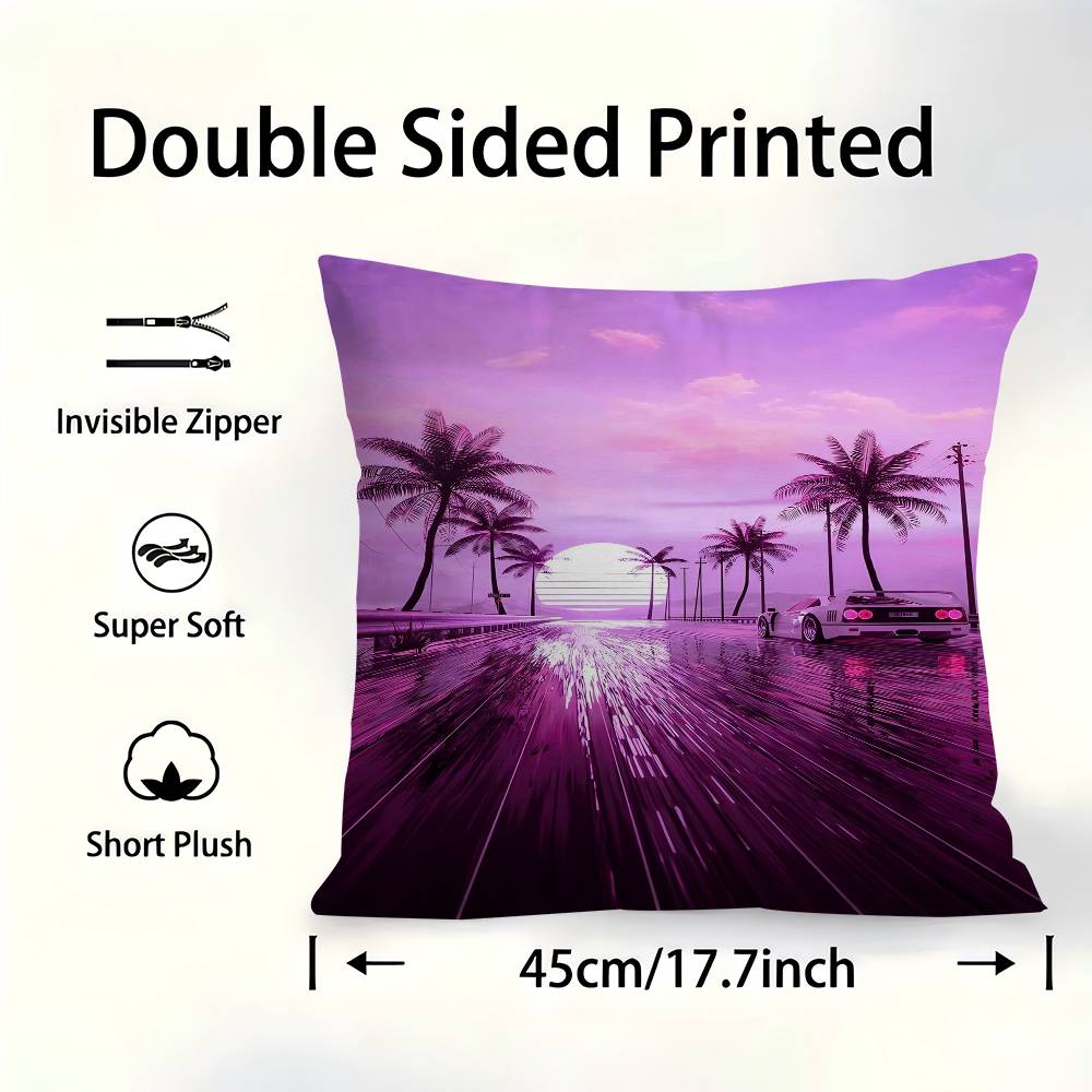 Neon Night City Landscape 80S Cyberpunk Car Cushion Cover 30X50 Polyester Sofa Cushions Throw Pillow Home Decoration Pillowcover