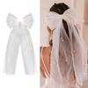 Soft Tulle Short Bridal Veil With Hair Clip Beadwork Pearls Design Bowknot Hair Veil For Wedding Party And Formal Event