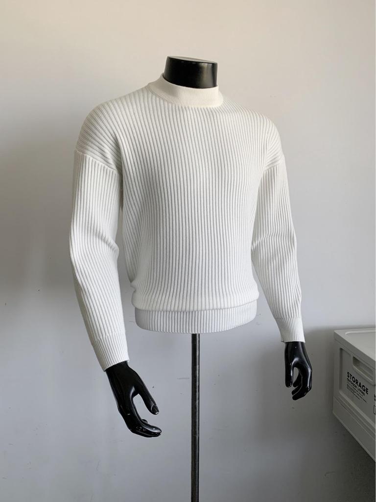 Men's Winter Korean-Style Ribbed Knit Sweater with Half-High Collar - Trendy, Clean Fit