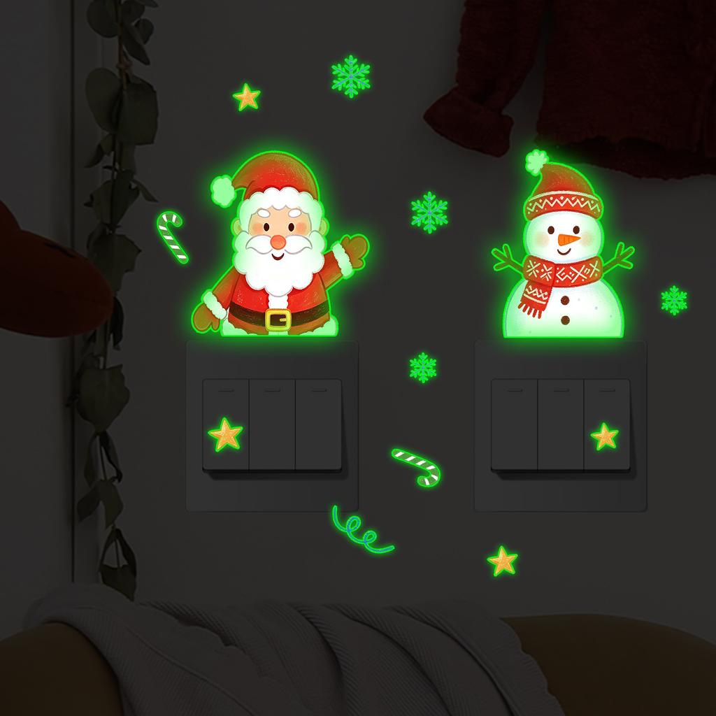 Cartoon Santa, Deer and Snowman Pattern Glow-in-the-Dark Stickers for Bedroom and Living Room