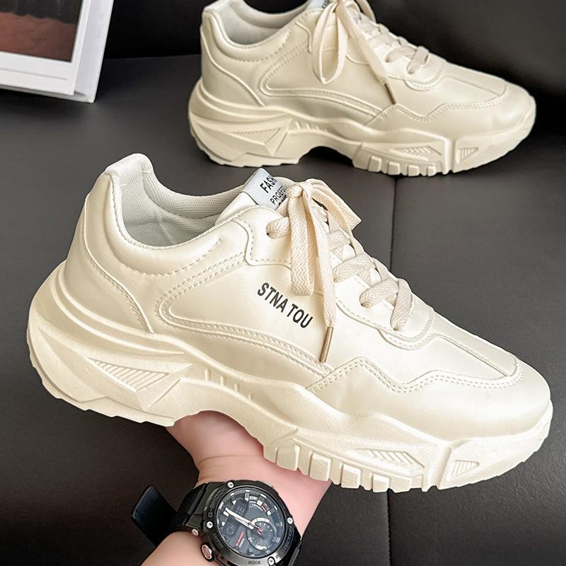 Genuine leather dad shoes trendy casual versatile men's spring and autumn ultra-light thick-soled heightening sports trendy shoes