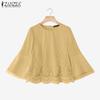 ZANZEA Women Casual Embroidery Mesh Patchwork Loose 3/4 Sleeve Blouse