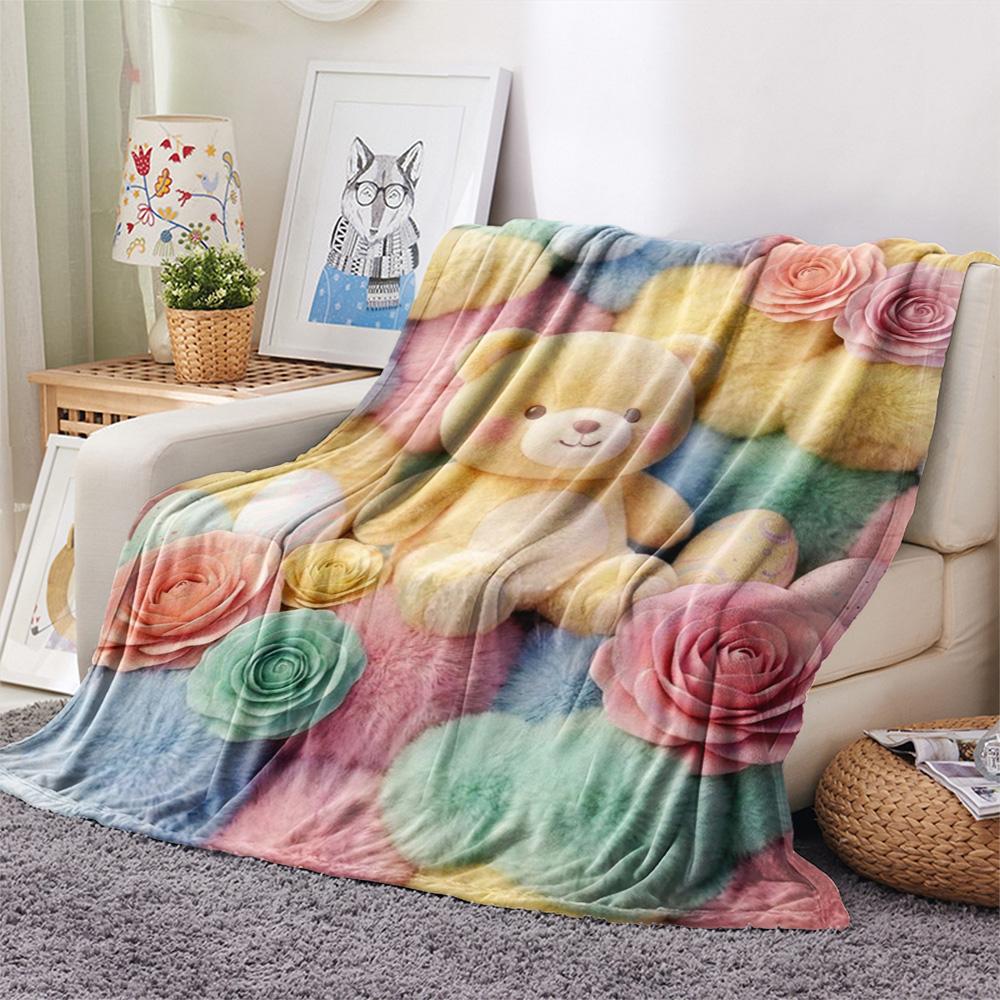 1Pc Butter Bear Print Flannel Blanket, High Quality Comfortable for All Seasons, Home Decor, Warmth and Comfort, Perfect for Christmas Gifts