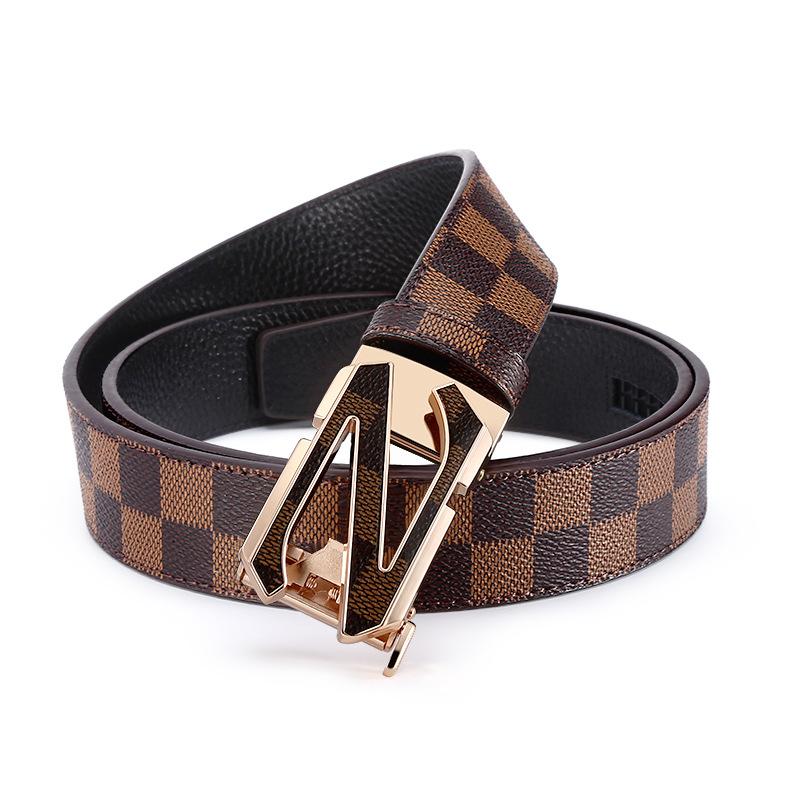 Belt Men S First Layer Cowhide Business Belt Green Letter Automatic Buckle Belt