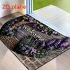 2D Flat Welcome Purple Flowers Wooden Door Flannel Doormat Non Slip Floral Entryway Rug For Front Porch Home Decor