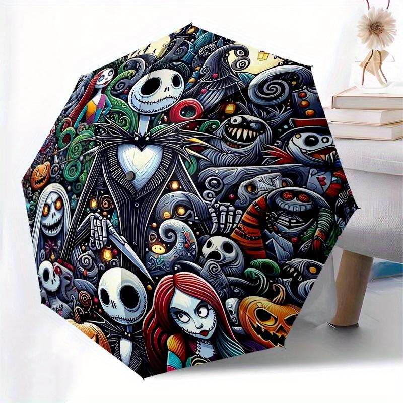 Nightmare Before Christmas, Halloween Automatisches Öffnungs- und Schließschirm - 8-Rippen FaltDesign, Leicht und Tragbar, Geeignet für D