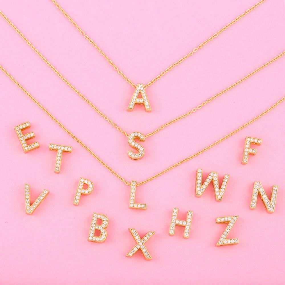 

Chain Choker English Letter Pendant Necklace Shiny Zircon Letter Clavicle Chain Unisex V