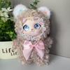 1Pcs Cute Curly Hair Plush Cat Doll Keychain Kawaii Flower Wreath Stuffed Toy With Bow For Bag Charm Kids Gift