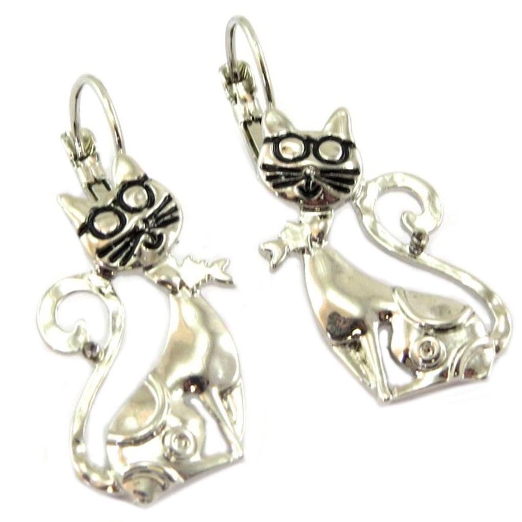 Les Trésors De Lily [P7473] - Designer Sleepers 'Lilipoupettes' (cats) Silver - 28x15 Mm