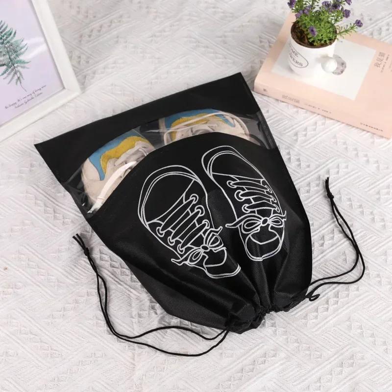 

Portable Non-Woven Cloth Shoe Bags Waterproof Dustproof Travel Shoe Storage Bag Hanging Drawstring Packing Pouch Organizer M-5PCS чёрный