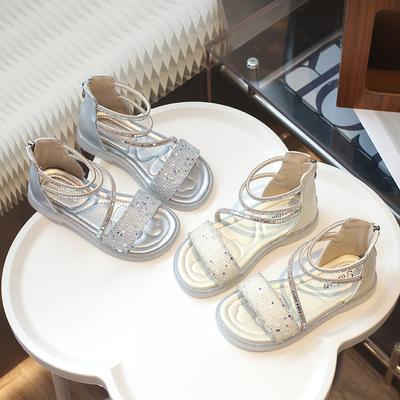 Mädchen Römerschuhe Prinzessinnenstil Kinder Sandalen mit Reißverschluss hinten 2025 Sommer Neu Mädchen Strandschuhe Offene Zehen Rutschfest Ins Trendy