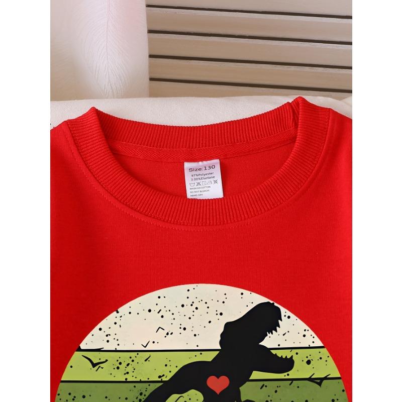 European Sizes Girls' Long-Sleeve Round Neck Sweatshirt "Mamasaurus Rex Dinos" Print, Spring/Autumn, Casual, Daily & Sports.