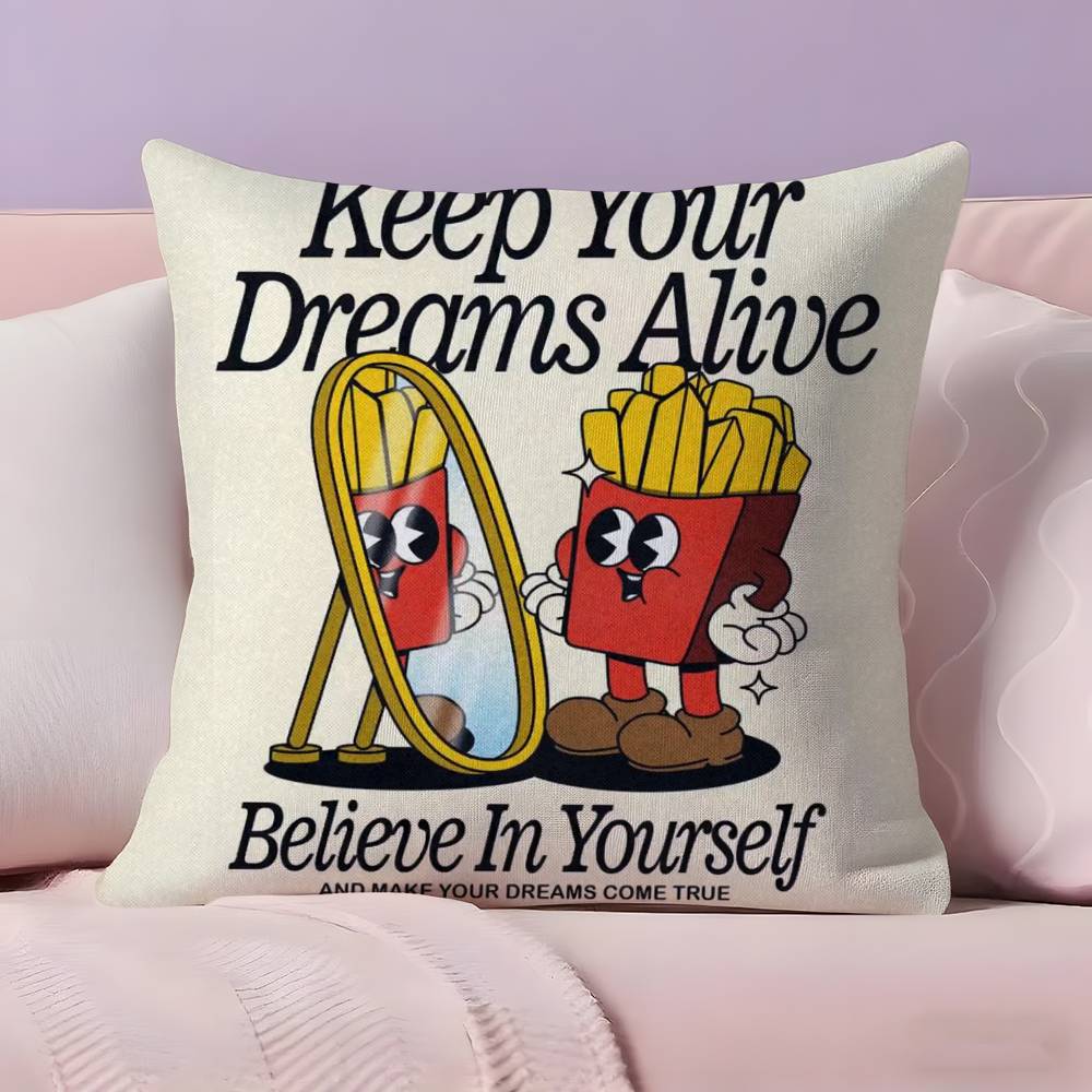 Retro Pop Cartoon Food Pillow Case Pillowcase Ultra Soft Skin Friendly Fabric Cloud Like Comfort & Concealed Zipper