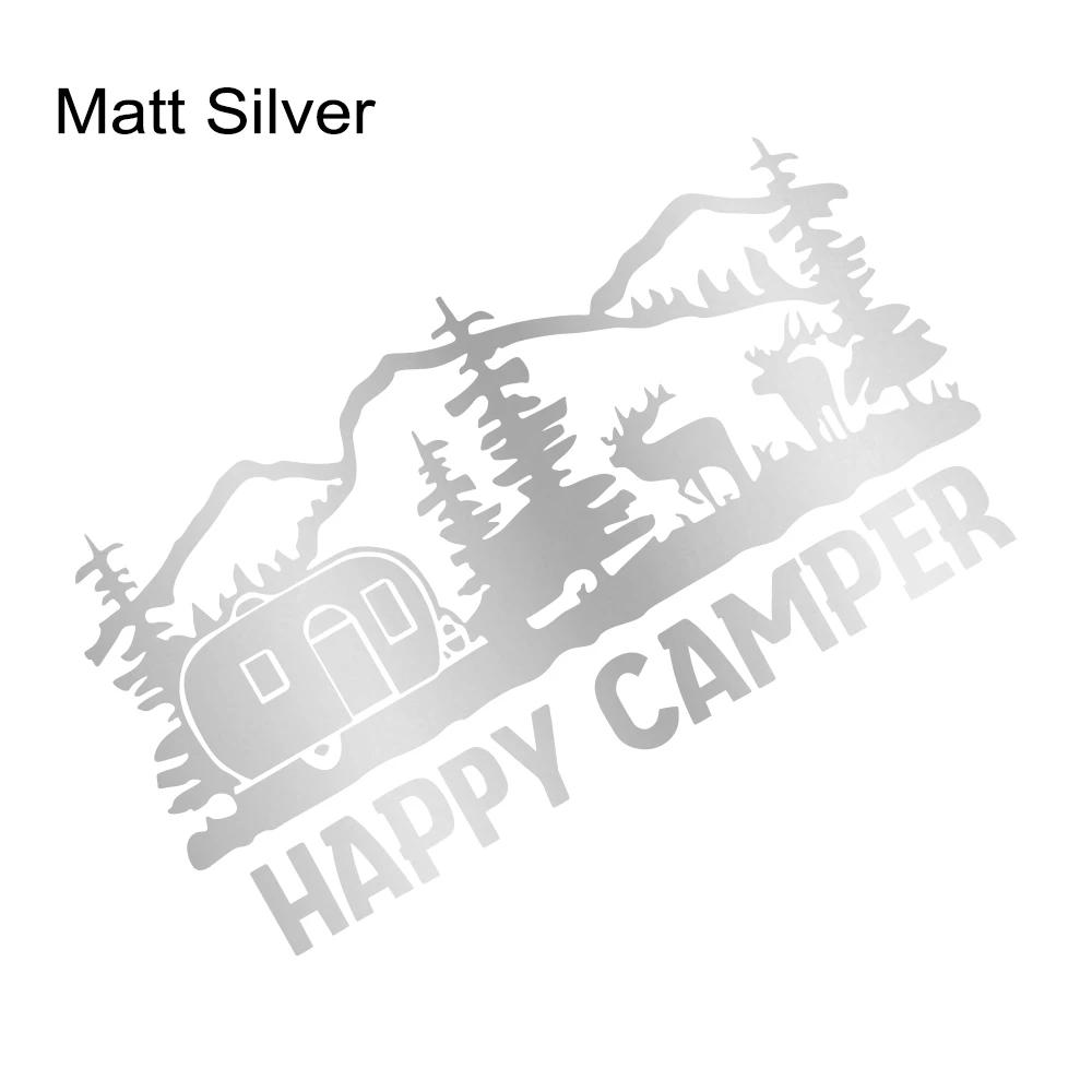 Happy Camper Mountain Camping Tree Car Sticker for Van Motovan Motorhome Caravan Vinyl Decoration Decals Auto Tuning Accessories