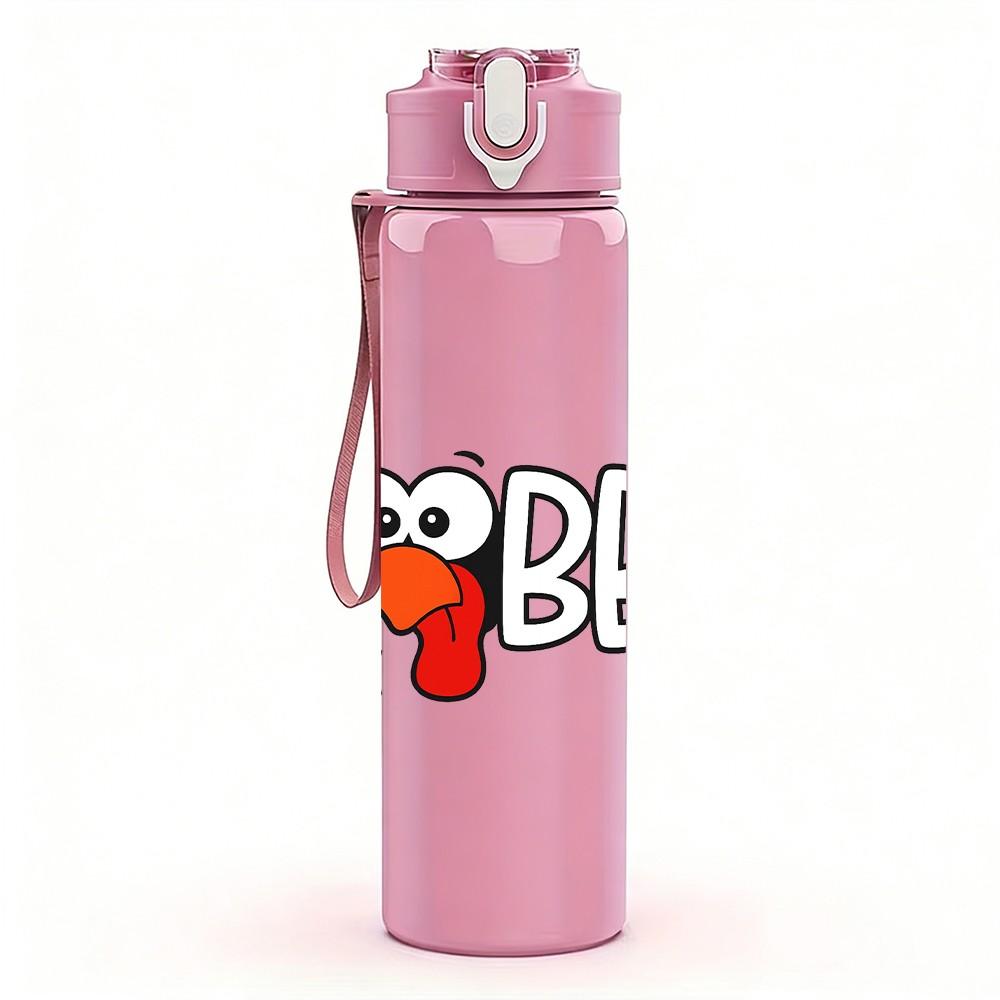 1PC Gobble Turkey Cartoon Print 750ml Color Plastic Sports Water Bottle Leakproof Flip Straw Lid Suitable for Sports Office Home Use