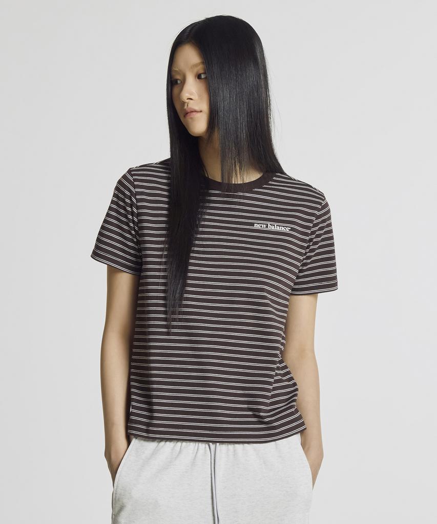 Nyuballanseu Nbneg2W422 / Women Essential Basic Striped Short Sleeve T-Shirt (Brown)