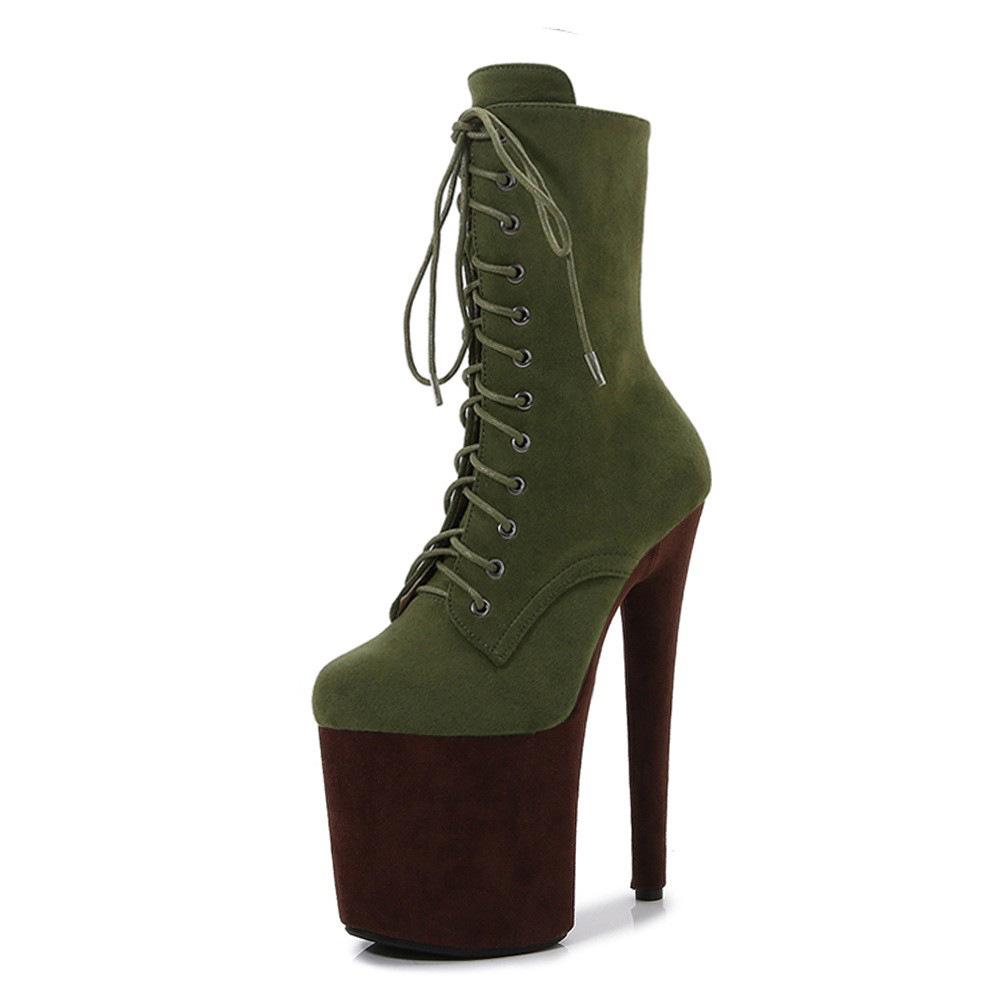 Women's 20cm High Heel Pole Dance Boots - Suede, Platform, Round Toe, Low Boot for Runway & Nightclub 28Color