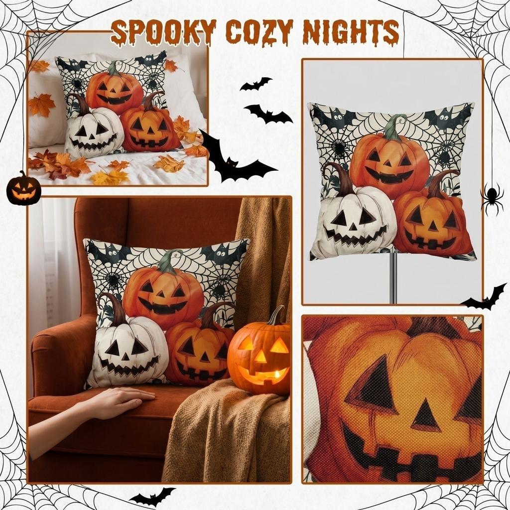 Halloween Pumpkin Cover 1818 Inches Single Sided Print Decorative Square Throw Case for Couch Sofa Bedroom