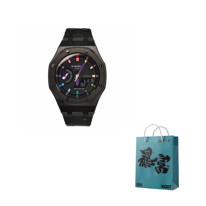 

CASIO Men Liquid Crystal,Analog Dual Display Series 44mm Black Watch GA-2100SKE-7A(Watch3--) Regular Watch Box